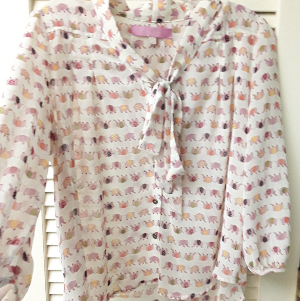 Pink Elephant Boho Tie Blouse Top S